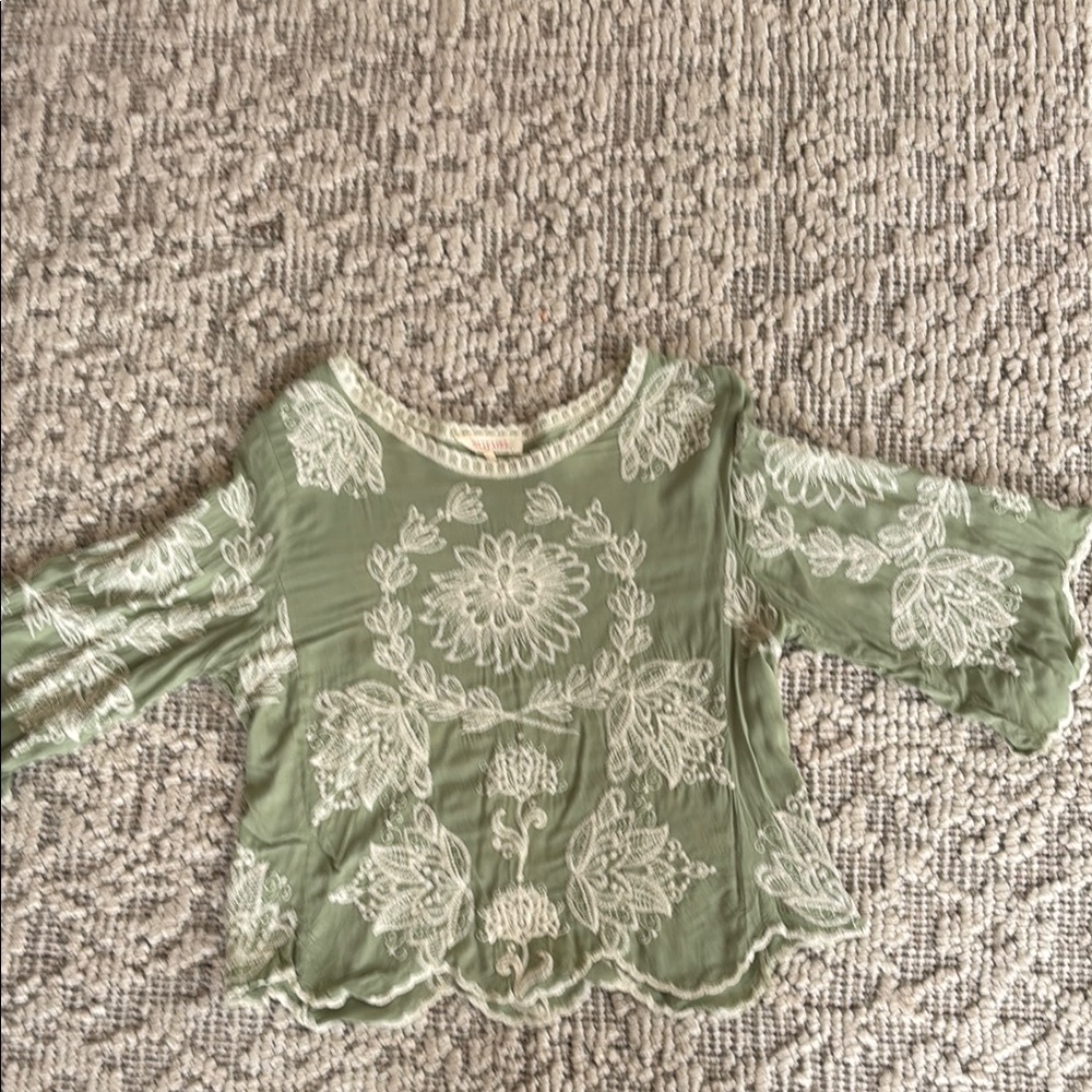 Green Floral Embroidered Blouse